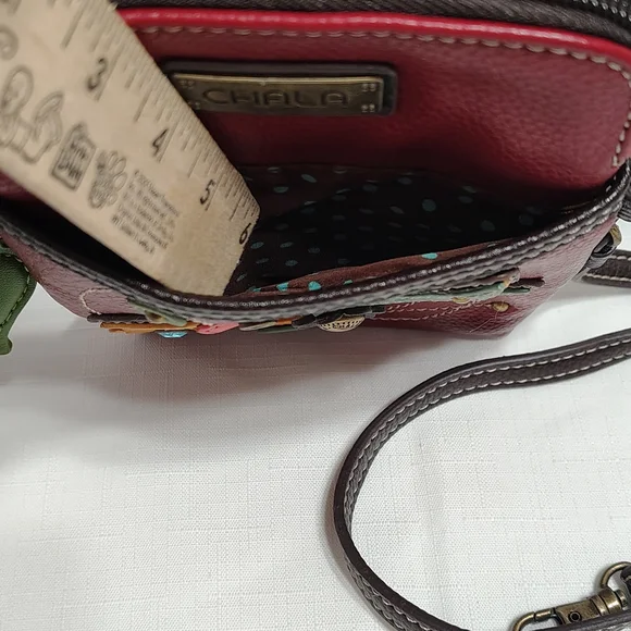 Chala Red Leather Crossbody Bag with Hummingbird Applique - Picture 4 of 9